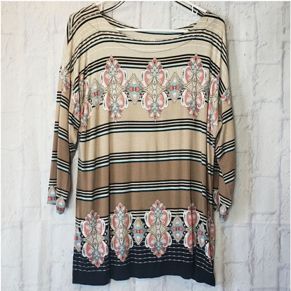 DANA BUCHMAN Boatneck Printed Tunic Top Large